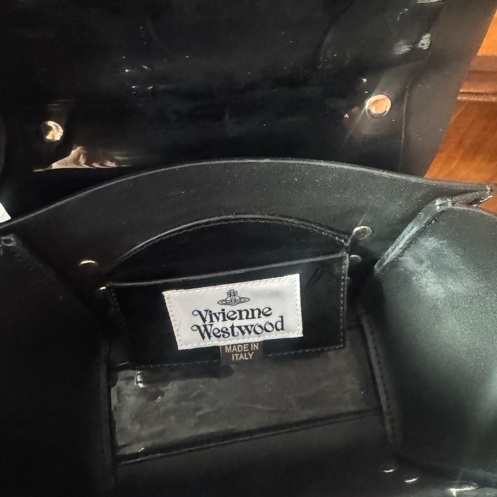 Vivienne Westwood Black Patent Mini Top-Handle Bag with Orb Emblem - Picture 3 of 3